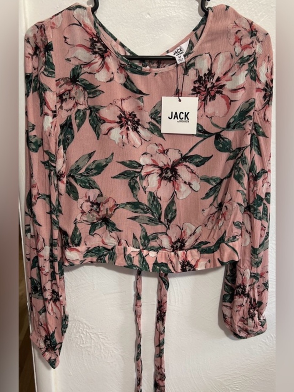 #3 NWT Jack By BB Dakota Pink Floral Tie-back Long Sleeve Crop Top Size M